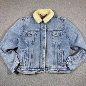 Levi's Trucker Jacket Women's XL Blue Light Wash Sherpa Lined Snap Up Classic